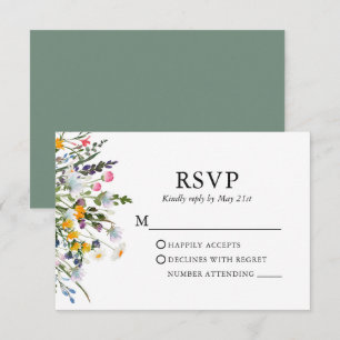 Cartão RSVP Delicate Watercolor Flores Selvagens Sage Verde