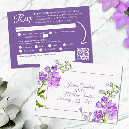 Cartão RSVP Delphinium púrpura d-água código QR do casamento