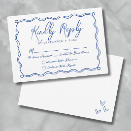 Cartão RSVP Desenho à Mão Azul Casamento Caprichoso