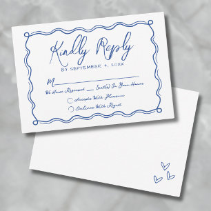 Cartão RSVP Desenho à Mão Azul Casamento Caprichoso