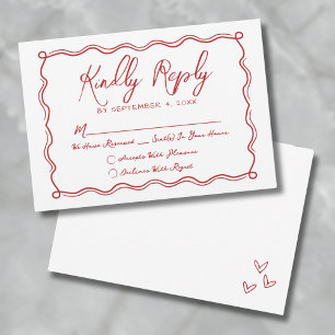 Cartão RSVP Desenho à Mão Excêntrico Vermelho Casamento Capric
