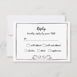 Cartão RSVP Desenho de Cisne Manuscrito de Eterno Simples