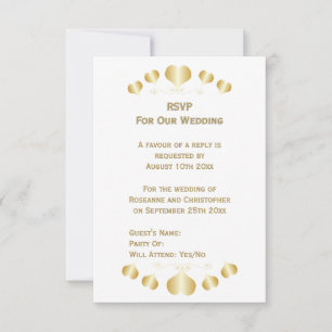 Cartão RSVP Desenho de Corações Dourados Casamento