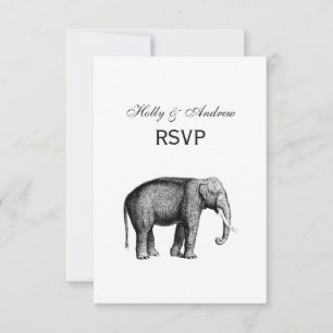 Cartão RSVP Desenho de Elefante Vintage