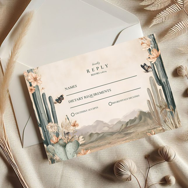 Cartão RSVP Desert Cactus Boho Wedding (Criador carregado)