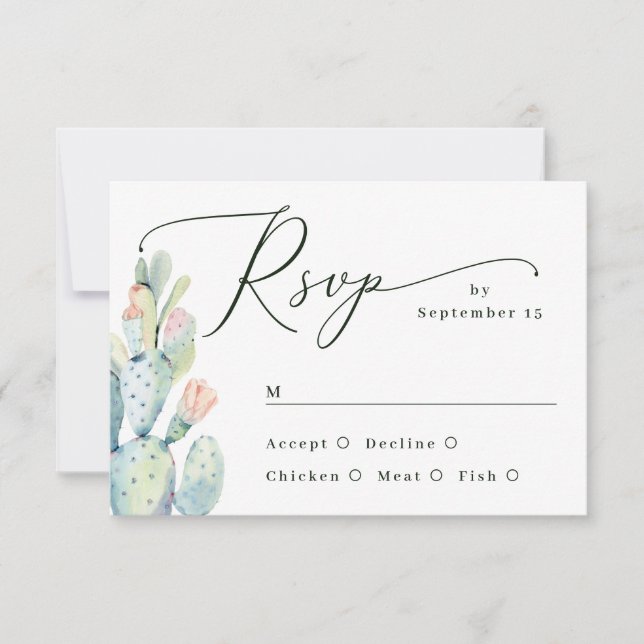 Cartão RSVP Desert Cactus Wedding | Southwestern Boho Meal (Frente)