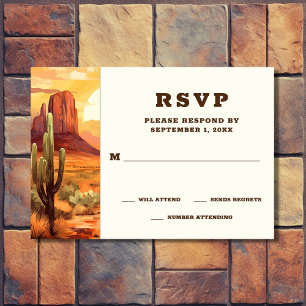 Cartão RSVP Desert Sunset e Cactus Southwestern Wedding