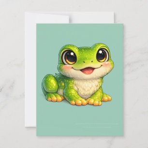 Cartão RSVP Design de Animal Kawaii de Sapo com Olhos Grandes