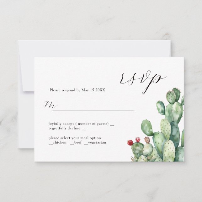 Cartão RSVP Design de Casamento Cactus (Frente)