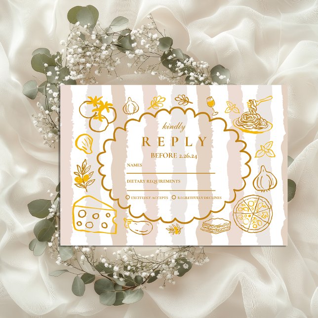 Cartão RSVP Design de Casamento de Comida Neutral Italiano (Criador carregado)