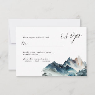Cartão RSVP Design de Casamento de Montanha Blue W