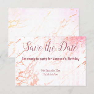 CARTÃO RSVP DESIGN DE MÁRMORE EM ROSA DOURADO SALVE A DATA