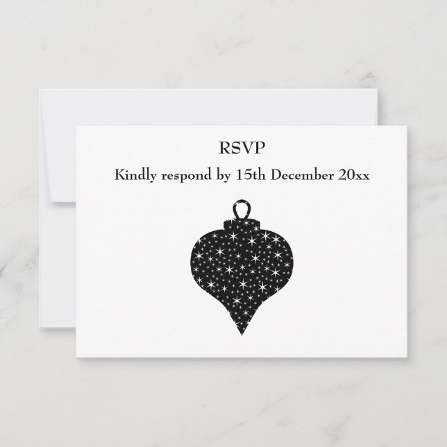 Cartão RSVP Design de Natal Negro e Branco. (Frente)