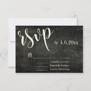 Cartão RSVP Design de Vintage Escuro com Typografia Cream 30,