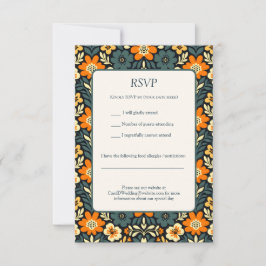 Cartão RSVP Design Floral Moderno em Azul Turquesa e Laranja