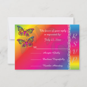 Cartão RSVP Designs Psicodélicos De Casamento Com Borboletas