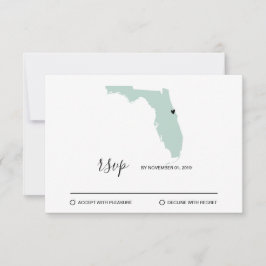 Cartão RSVP Destino de Casamento Mapa da Flórida Coração Remov