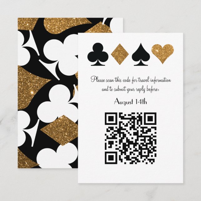 Cartão RSVP Destino Dourado de Las Vegas Código QR de Casament (Frente/Verso)