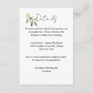 Cartão RSVP Details Card for any wedding Watercolor leaf