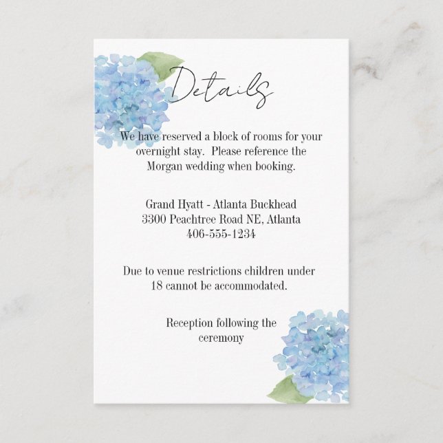Cartão RSVP Details Card Wedding Hydrangea (Frente)