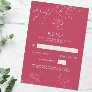 Cartão RSVP Detalhe de Casamento Botânico Floral de Boho Rosa 
