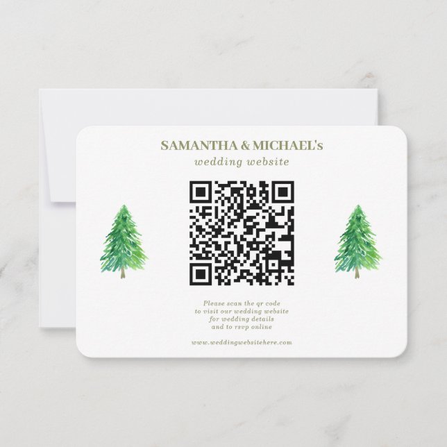 Cartão RSVP Detalhe do Site de Casamento Qr Floral da Árvore d (Frente)