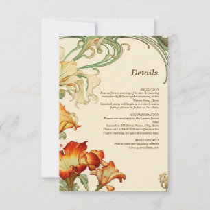 Cartão RSVP Detalhes Botânicos Do Vintage Retro Art Nouveau
