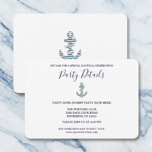 Cartão RSVP Detalhes da Festa de Aniversário com Âncora Listra