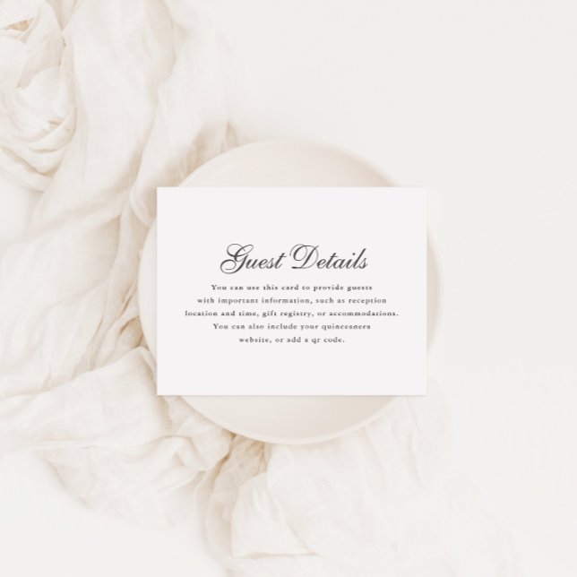 Cartão RSVP Detalhes da Quinceanera da Caligrafia Branca de Ci (Criador carregado)