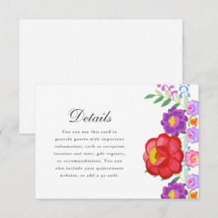 Cartão RSVP Detalhes da Quinceanera Floral bonito Red Fiesta