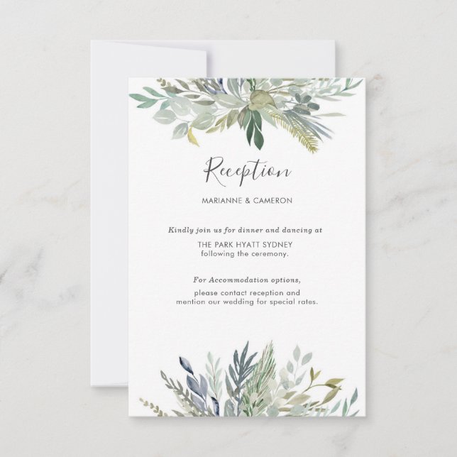 Cartão RSVP Detalhes da Recepção de casamento de aquarela de F (Frente)