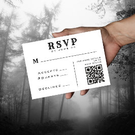 Cartão RSVP Detalhes de Casamento de Código QR Branco e Preto 