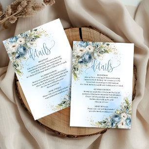 Cartão RSVP Detalhes de Casamento de Flores Azuis Empoeiradas 