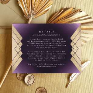 Cartão RSVP Detalhes de Casamento de Gatsby Dourado Roxo Geom