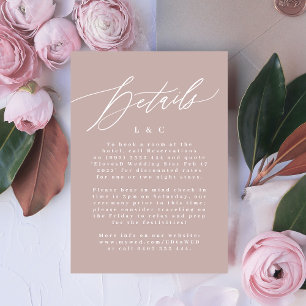 Cartão RSVP Detalhes de Casamento do Taupe Rosa Moderno e Mono