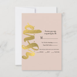 Cartão RSVP Detalhes de casamento dourado bege moderno brilhan