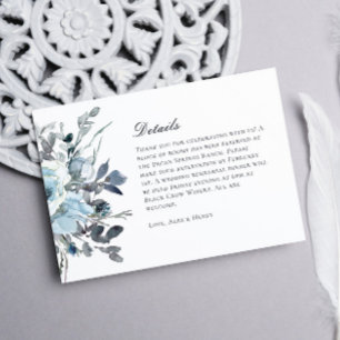 Cartão RSVP Detalhes de Casamento Floral Aquarela Azul Elegant