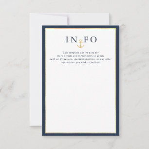 Cartão RSVP Detalhes do casamento azul da Marinha Elegante