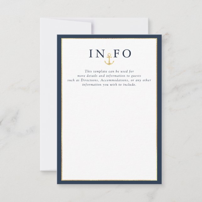 Cartão RSVP Detalhes do casamento azul da náutica legante (Frente)