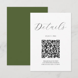 Cartão RSVP Detalhes do Casamento com Código QR Verde Musgo