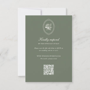 Cartão RSVP Detalhes do Casamento com Rosa Verde Salvia