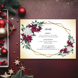 Cartão RSVP Detalhes do Casamento de Natal da Burgundy Poinset