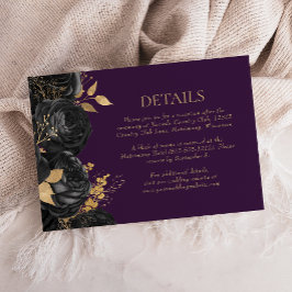 Cartão RSVP Detalhes do Casamento Dourado Floral Roxo Preto