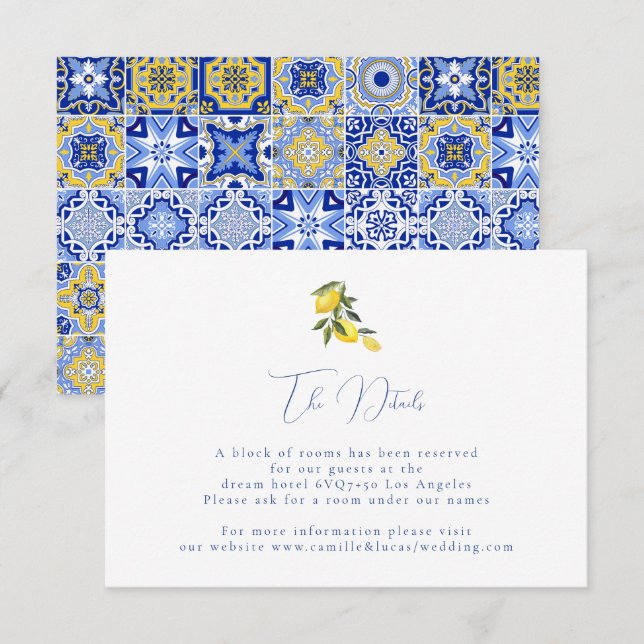 Cartão RSVP Detalhes do casamento entre azulejos e citrinos me (Frente/Verso)