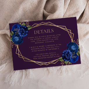 Cartão RSVP Detalhes do Casamento Floral Azul Real Roxo Dourad