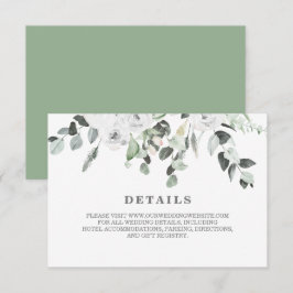 Cartão RSVP Detalhes do casamento floral de Rosas Brancas e Ve