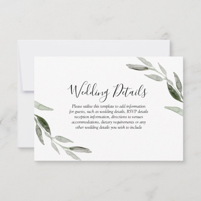 Cartão RSVP Detalhes do Casamento Moderno da Folha Verde de Wa (Frente)