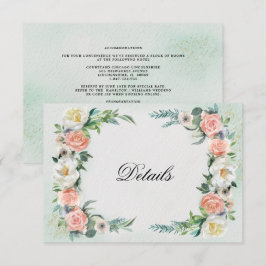 Cartão RSVP Detalhes do casamento | Placa de Rosa de Aquarela