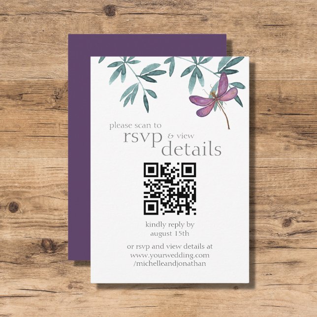 Cartão RSVP Detalhes do Código QR de Casamento de Dragonfly Mo (Criador carregado)