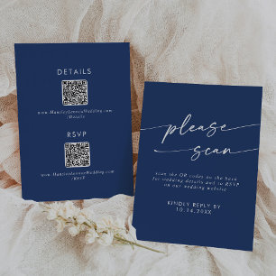 Cartão RSVP Detalhes do Código QR Real Azul Boho Chic